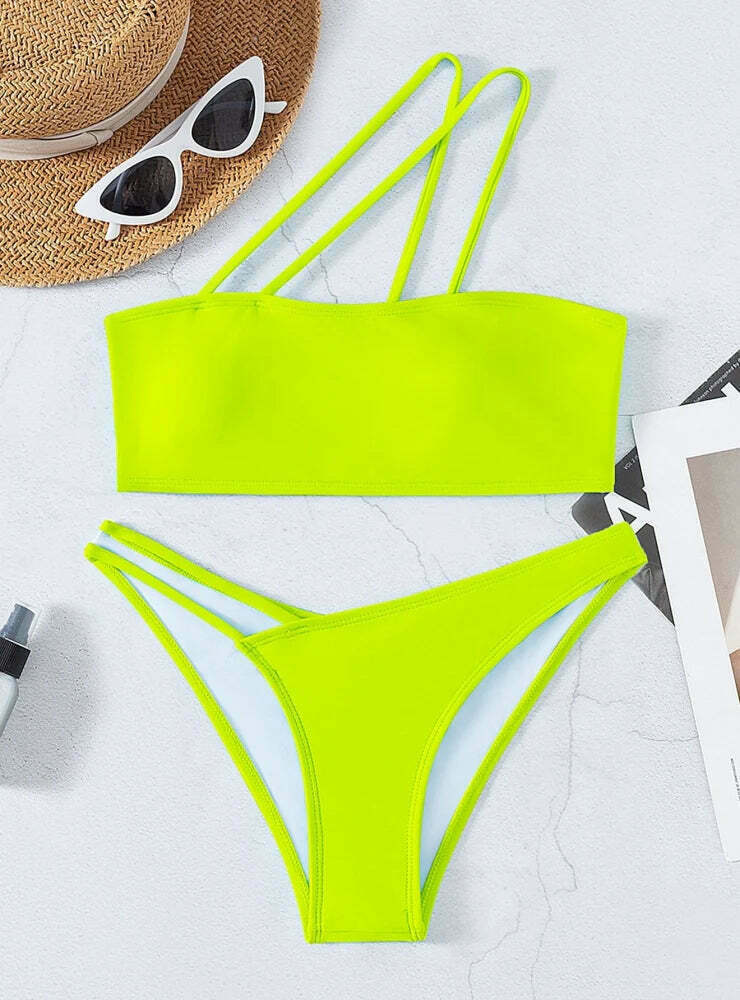 Y2K Aesthetic Solid One Shoulder Sexy Triangle Bikini for Niche Women Fashion
