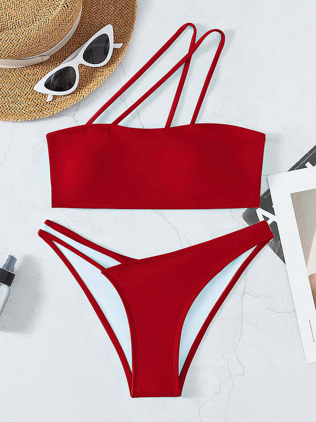 Y2K Aesthetic Solid One Shoulder Sexy Triangle Bikini for Niche Women Fashion