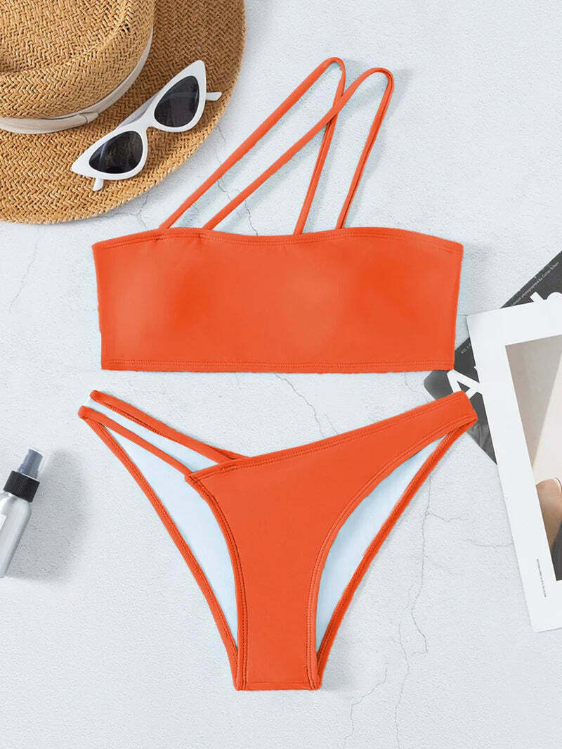 Y2K Aesthetic Solid One Shoulder Sexy Triangle Bikini for Niche Women Fashion