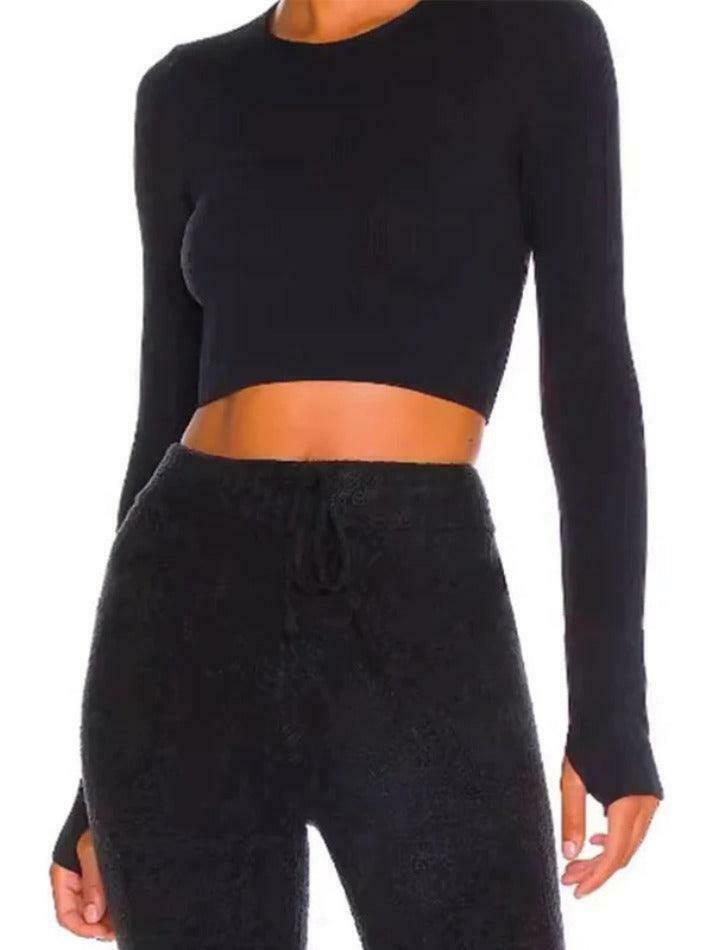 Y2K Aesthetic Solid Ribbed Twist Back Long Sleeve Tee for Women - Coquette Fashion Statement