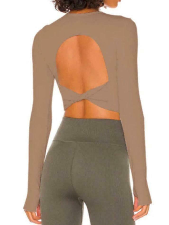 Y2K Aesthetic Solid Ribbed Twist Back Long Sleeve Tee for Women - Coquette Fashion Statement