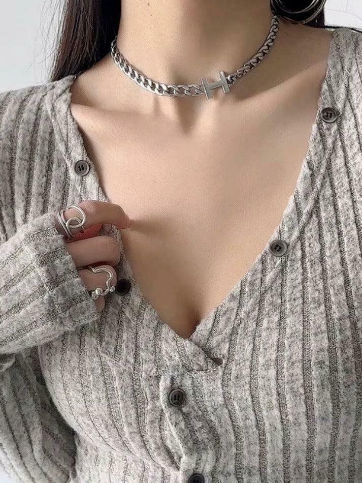 Y2K Aesthetic Solid Ribbed V Neck Twist Front Long Sleeve Knit Sweater