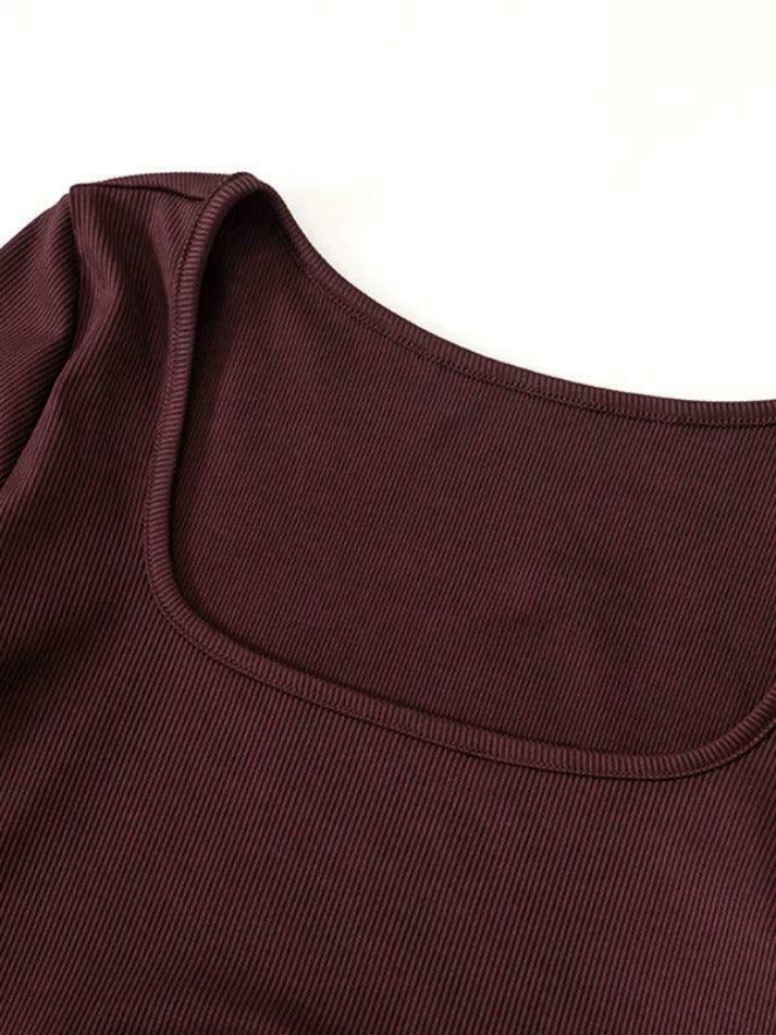 Y2K Aesthetic Solid Square Neck Cropped Long Sleeve Knit Top
