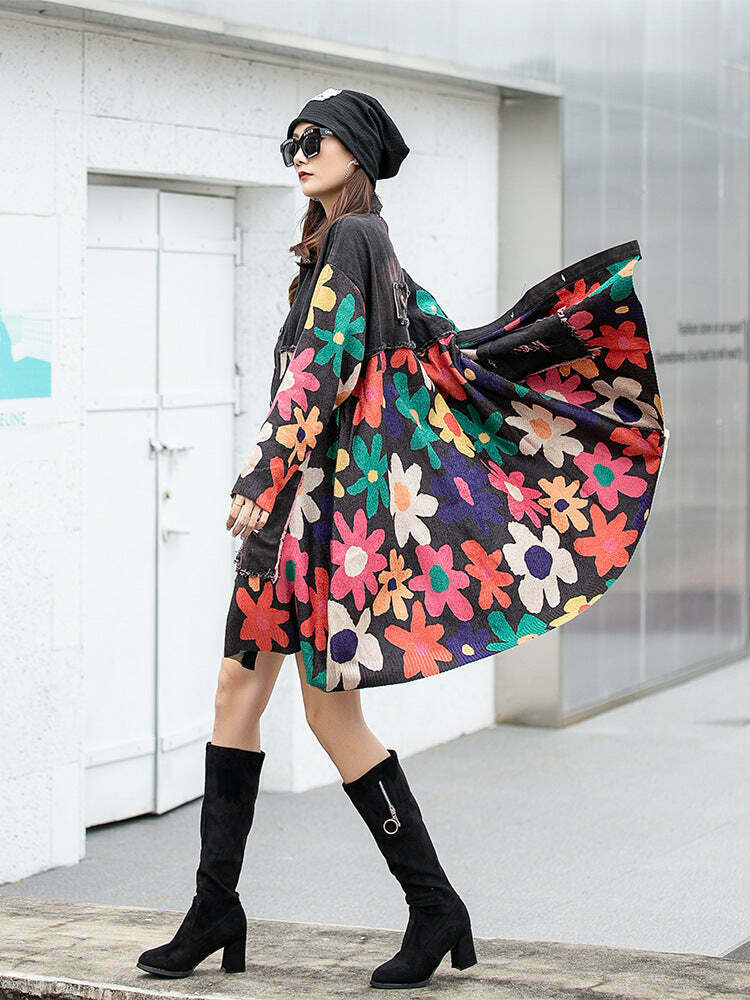 Y2K Aesthetic Spliced Denim Lapel Jacket for Women - Coquette & Grunge Style Cargo Skirt Outfit