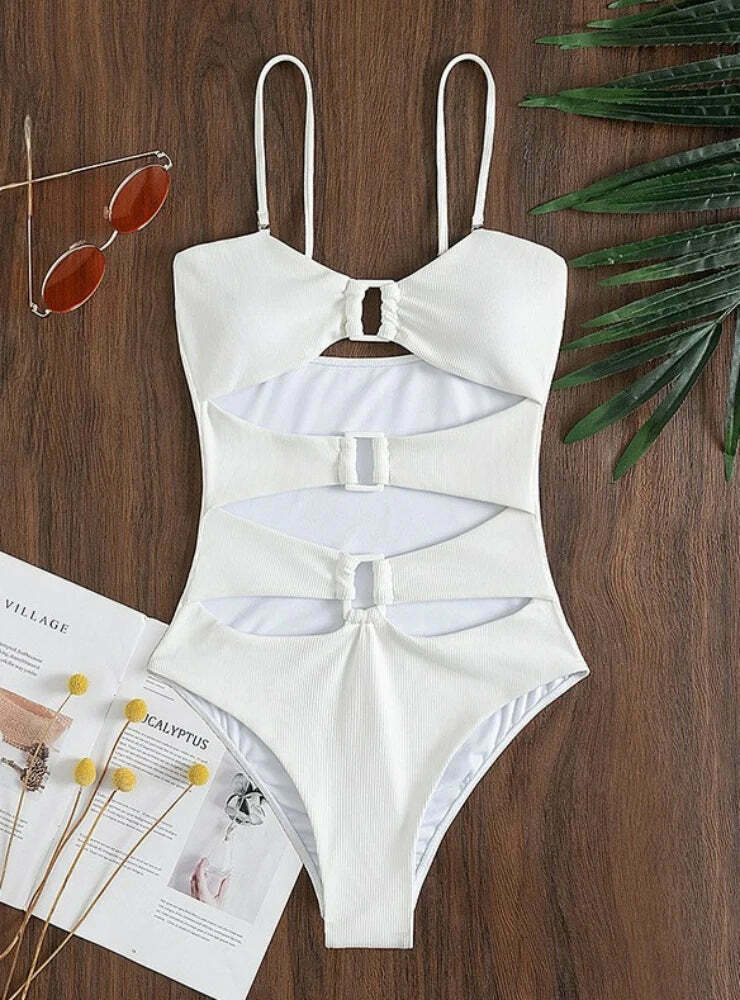 Y2K Aesthetic Spliced Sling Swimsuit - Coquette & Grunge Style Women's Fashion