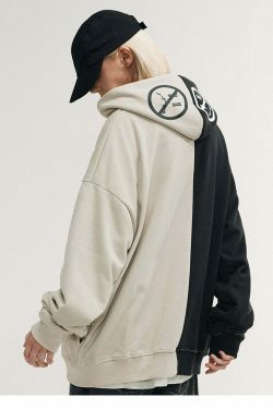 Y2K Aesthetic Spliced Zip Up Hoodie for Women - Coquette & Grunge Style Fashion Statement