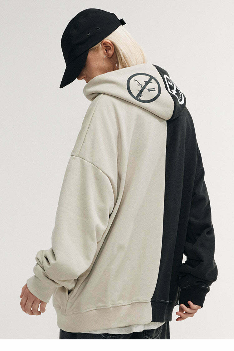 Y2K Aesthetic Spliced Zip Up Hoodie for Women - Coquette & Grunge Style Fashion Statement