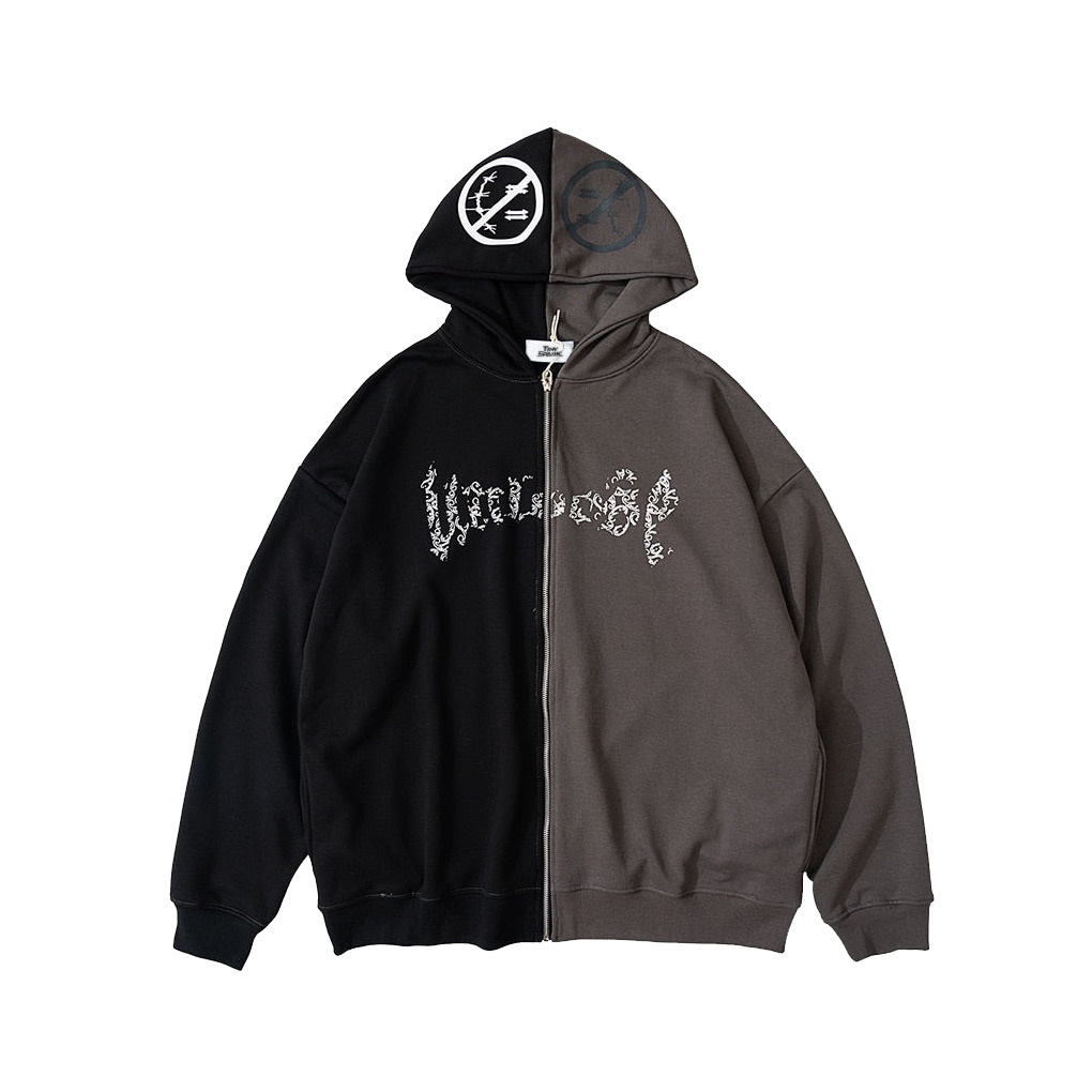 Y2K Aesthetic Spliced Zip Up Hoodie for Women - Coquette & Grunge Style Fashion Statement