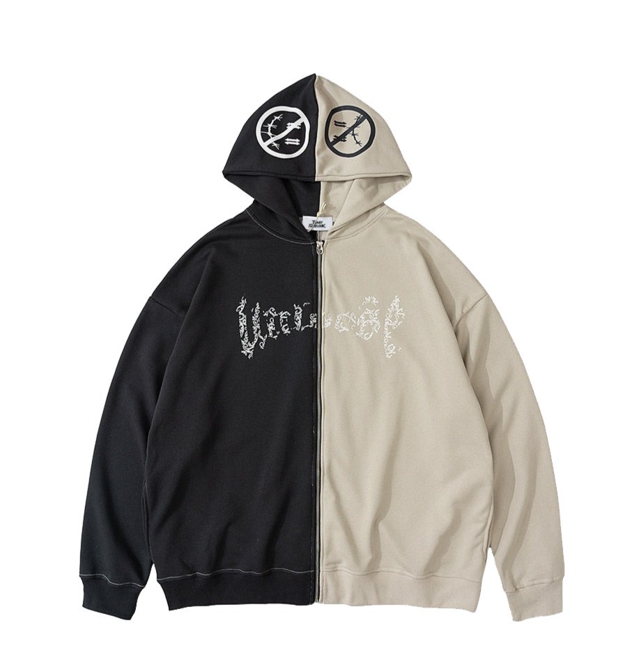 Y2K Aesthetic Spliced Zip Up Hoodie for Women - Coquette & Grunge Style Fashion Statement