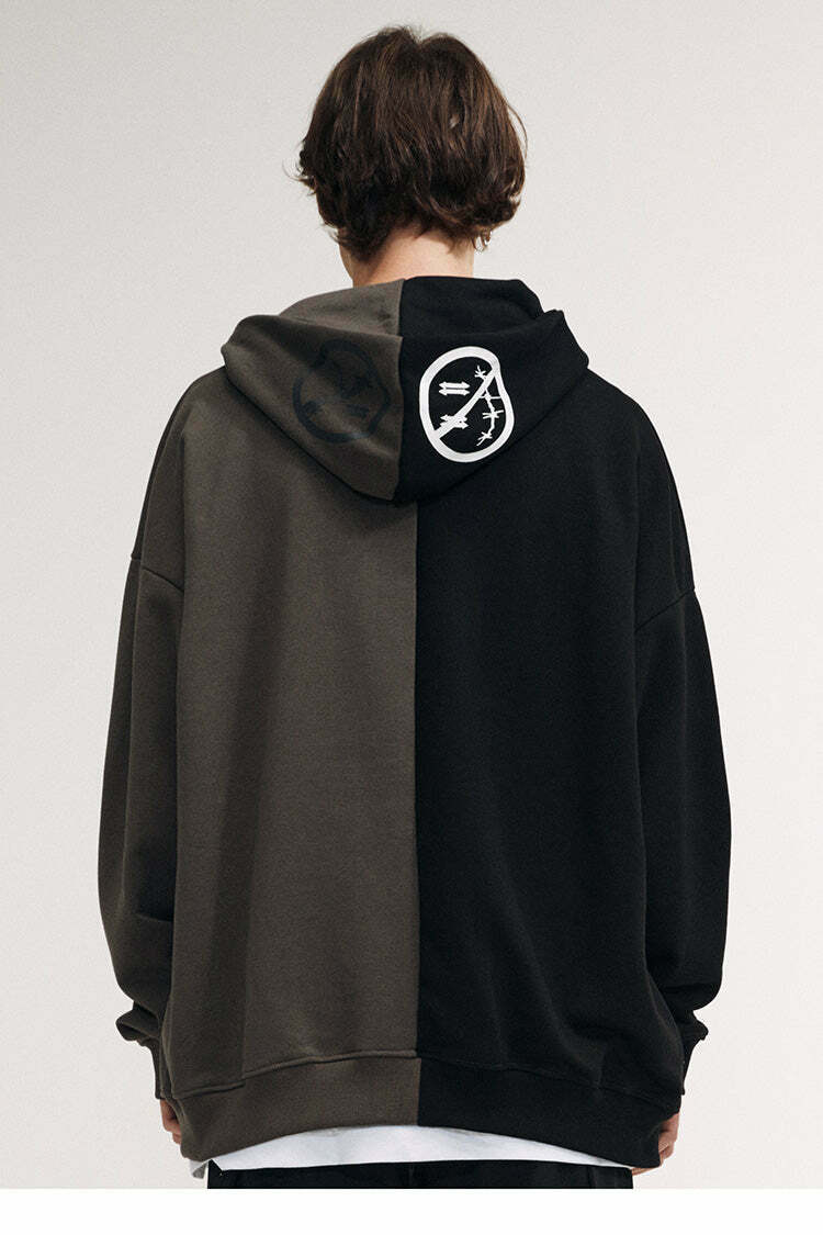 Y2K Aesthetic Spliced Zip Up Hoodie for Women - Coquette & Grunge Style Fashion Statement