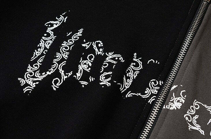 Y2K Aesthetic Spliced Zip Up Hoodie for Women - Coquette & Grunge Style Fashion Statement