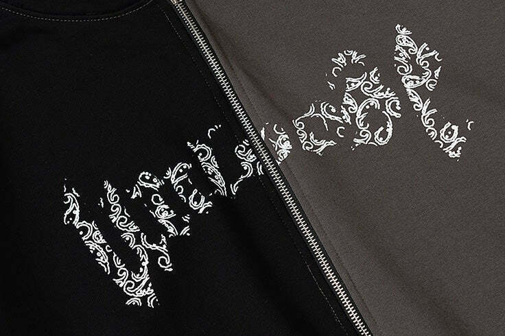 Y2K Aesthetic Spliced Zip Up Hoodie for Women - Coquette & Grunge Style Fashion Statement