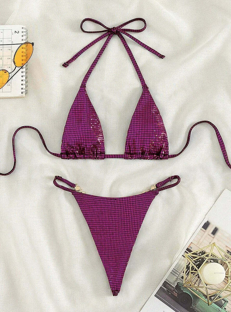 Y2K Aesthetic Split Bikini - Coquette Style Sexy Triangle Swimsuit