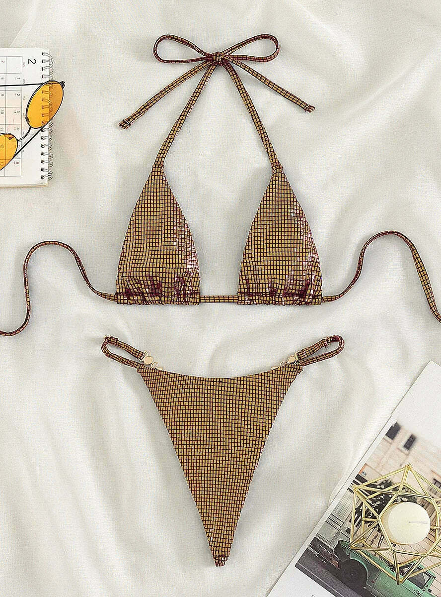 Y2K Aesthetic Split Bikini - Coquette Style Sexy Triangle Swimsuit