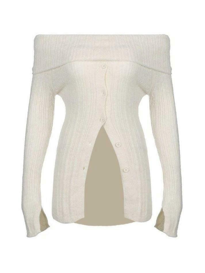Y2K Aesthetic Split Buttoned Ribbed Knit Top for Women - Coquette & Grunge Style Fashion