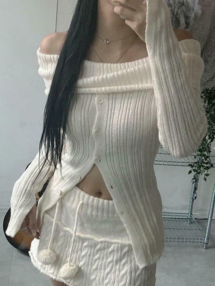 Y2K Aesthetic Split Buttoned Ribbed Knit Top for Women - Coquette & Grunge Style Fashion