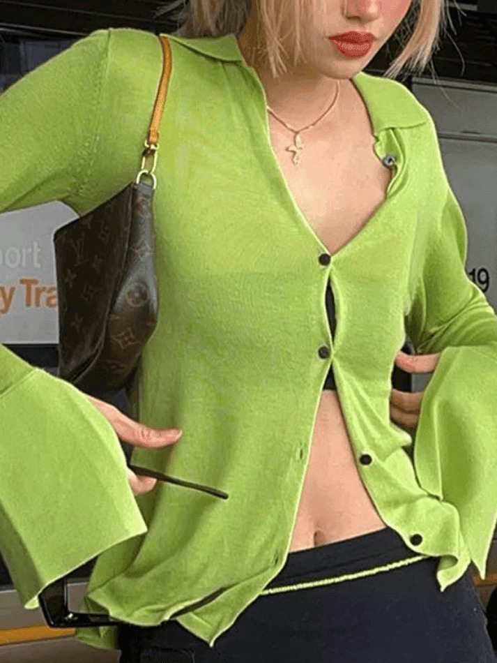 Y2K Aesthetic Split Cuff Button Front Blouse for Women - Coquette & Grunge Style Fashion