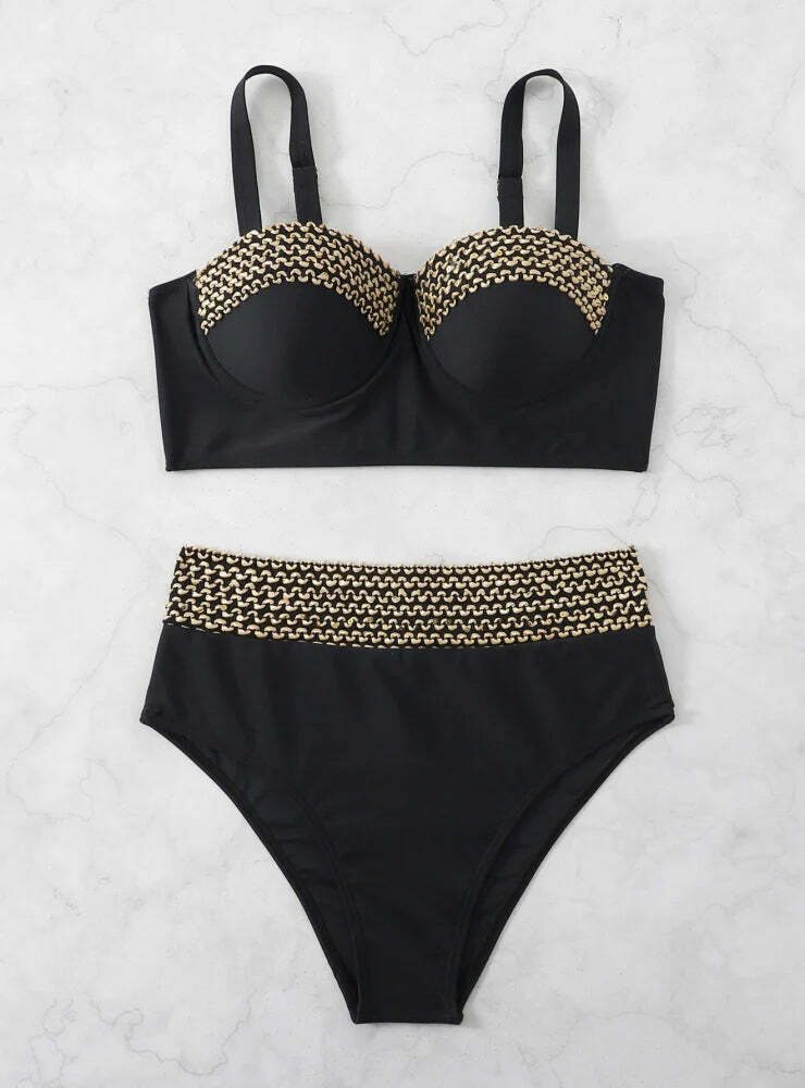 Y2K Aesthetic Split Hard-Clad Steel Bathing Suit for Niche Women Fashion