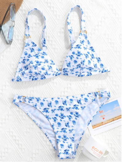 Y2K Aesthetic Split Print Floral Bikini - Coquette Style Grunge Fashion - Cute Tops & Cargo Skirt