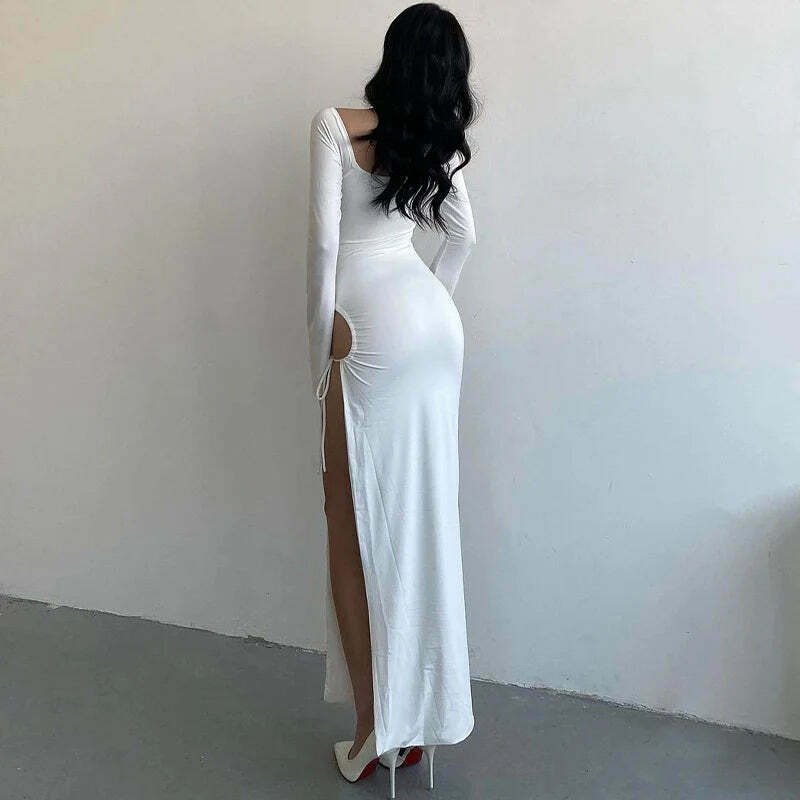 Y2K Aesthetic Split Ruched Maxi Dress for Women - Coquette & Grunge Style Fashion Statement