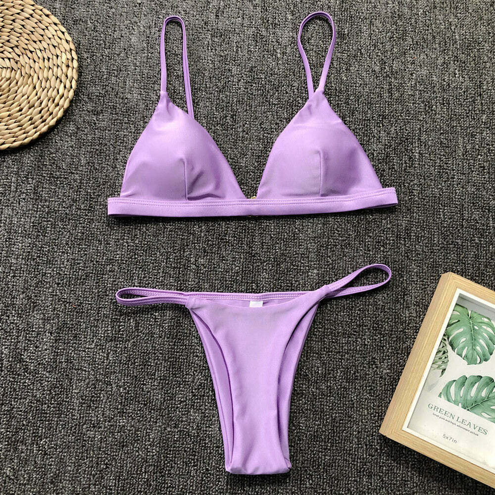 Y2K Aesthetic Split Solid Color Swimwear for Women