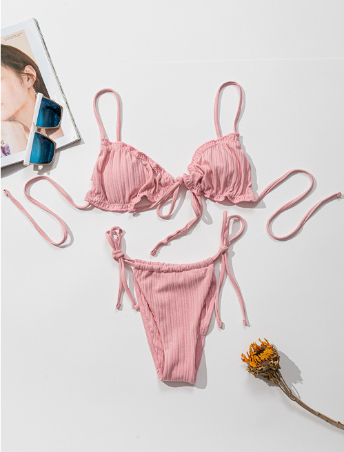 Y2K Aesthetic Split Strap Bikini for Women - Coquette Style with Grunge and Pastel Goth Vibes