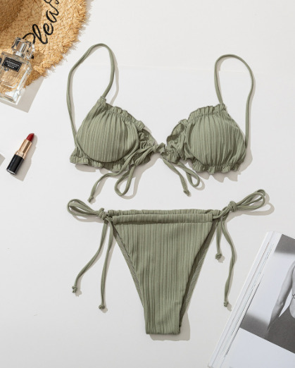 Y2K Aesthetic Split Strap Bikini for Women - Coquette Style with Grunge and Pastel Goth Vibes
