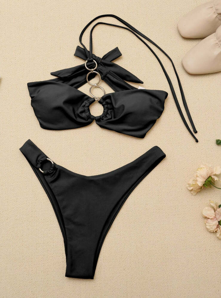Y2K Aesthetic Split Swimsuit Tube Top - Retro Grunge Style for Women