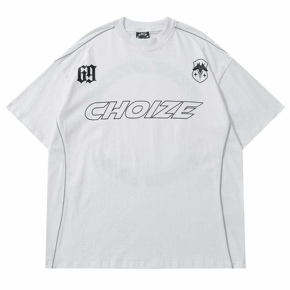 Y2K Aesthetic Sports Jersey Style T-Shirt - Coquette & Grunge Fashion, Cute Tops & Cargo Skirt