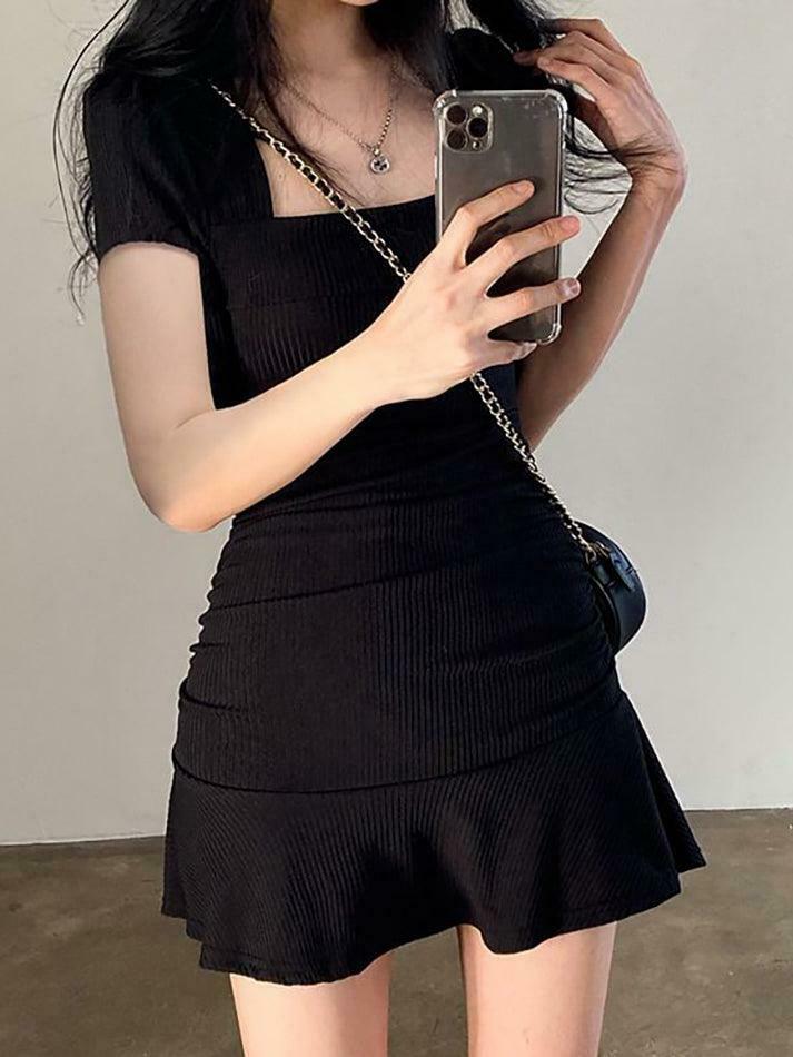Y2K Aesthetic Square Neck Mini Dress - Coquette Style Grunge Fashion for Women