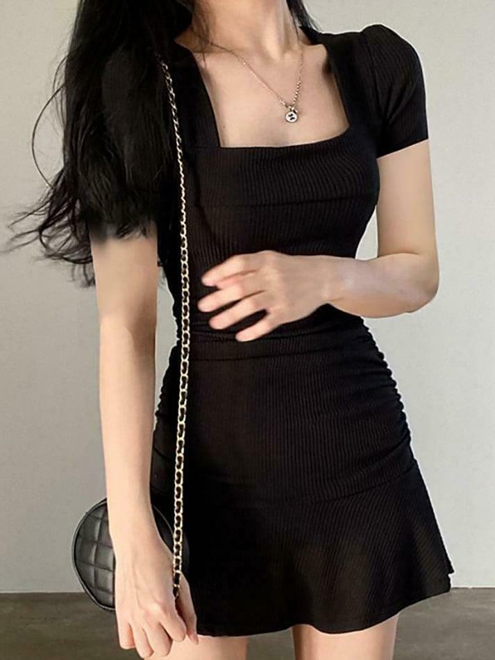 Y2K Aesthetic Square Neck Mini Dress - Coquette Style Grunge Fashion for Women