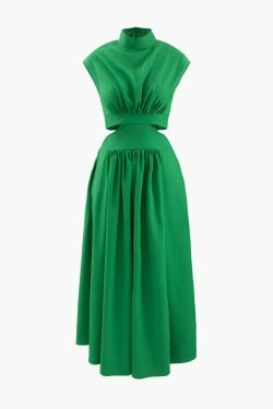 Y2K Aesthetic Stand Collar Cut Out Midi Dress for Women - Coquette & Grunge Style Fashion