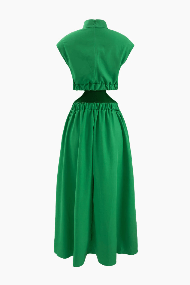 Y2K Aesthetic Stand Collar Cut Out Midi Dress for Women - Coquette & Grunge Style Fashion