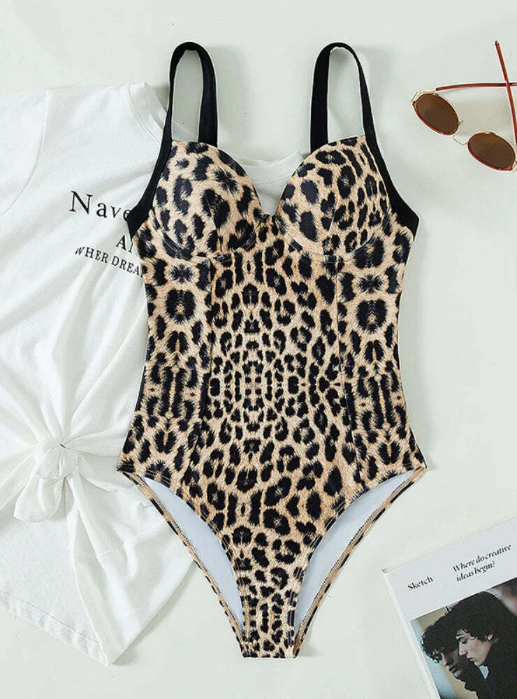 Y2K Aesthetic Steel Shoulder Strap Swimsuit - Coquette Fashion with Grunge Style,