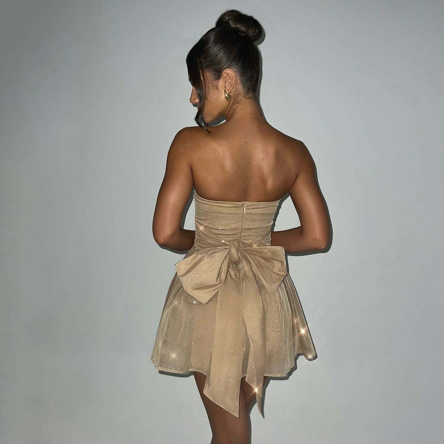 Y2K Aesthetic Strapless Backless Short Evening Dress for Women - Coquette Style Grunge Fashion