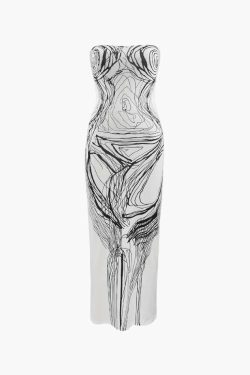 Y2K Aesthetic Strapless Midi Dress for Women - Coquette & Grunge Style Fashion Statement