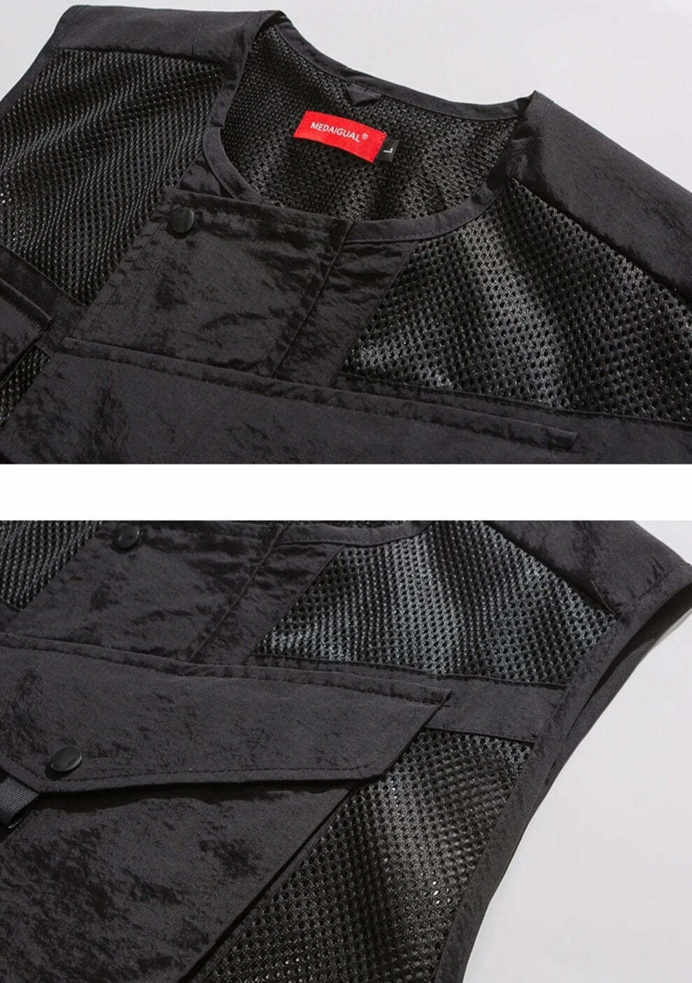 Y2K Aesthetic Strapped Mesh Utility Vest for Women - Coquette & Grunge Style Cargo Skirt Outfit