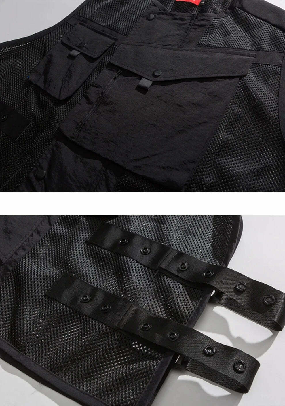 Y2K Aesthetic Strapped Mesh Utility Vest for Women - Coquette & Grunge Style Cargo Skirt Outfit