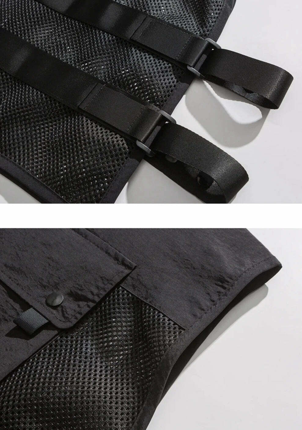 Y2K Aesthetic Strapped Mesh Utility Vest for Women - Coquette & Grunge Style Cargo Skirt Outfit