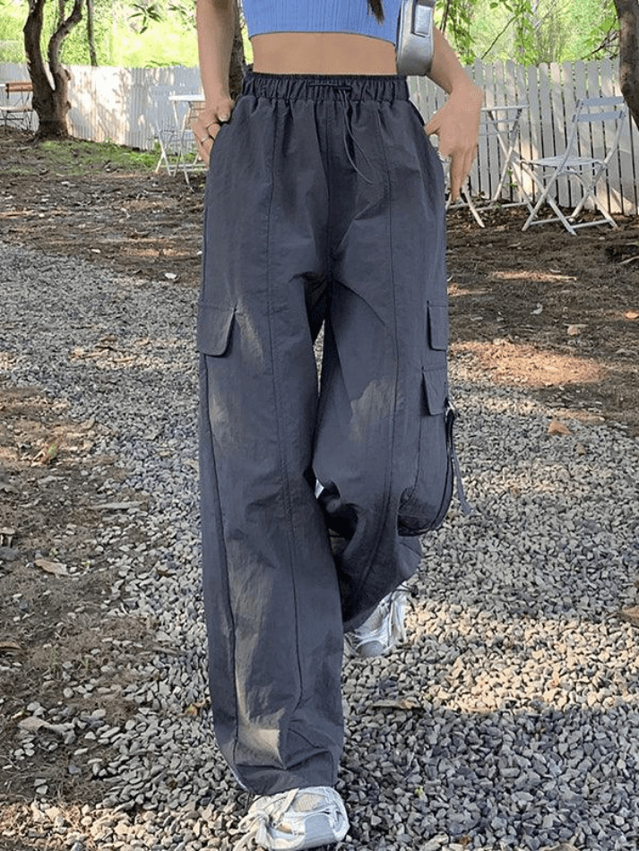 Y2K Aesthetic Street Parachute Wide Leg Pants for Women - Coquette Grunge Fashion