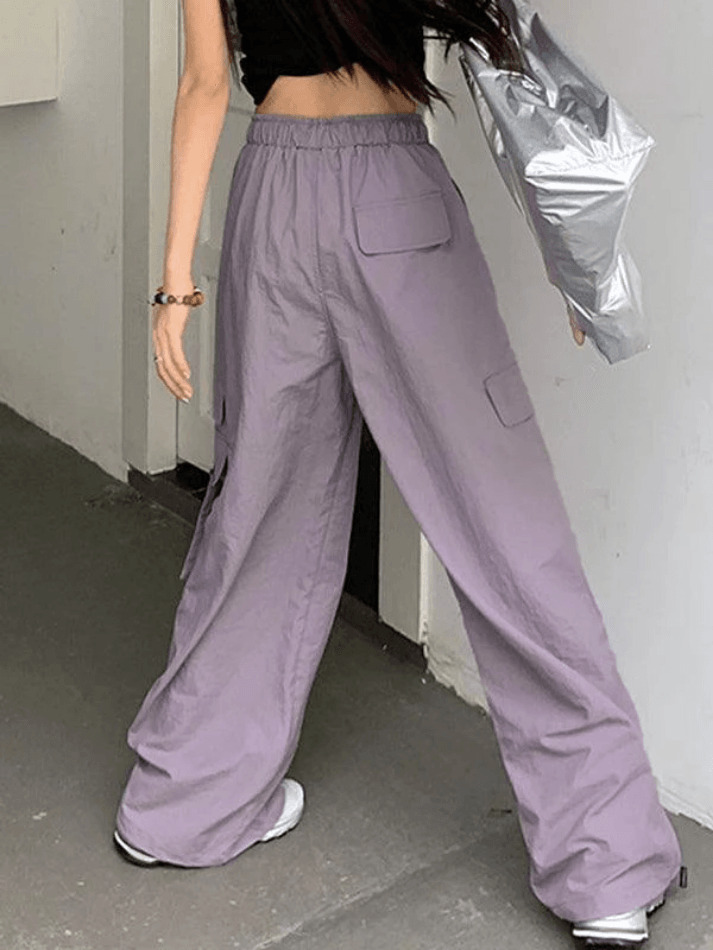 Y2K Aesthetic Street Parachute Wide Leg Pants for Women - Coquette Grunge Fashion