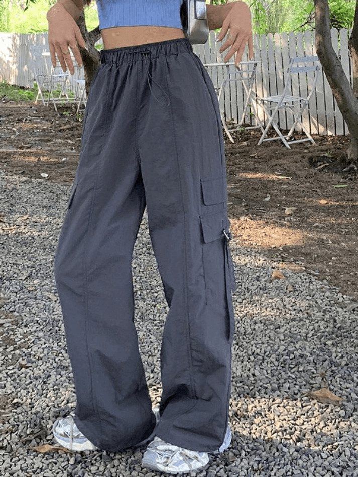 Y2K Aesthetic Street Parachute Wide Leg Pants for Women - Coquette Grunge Fashion