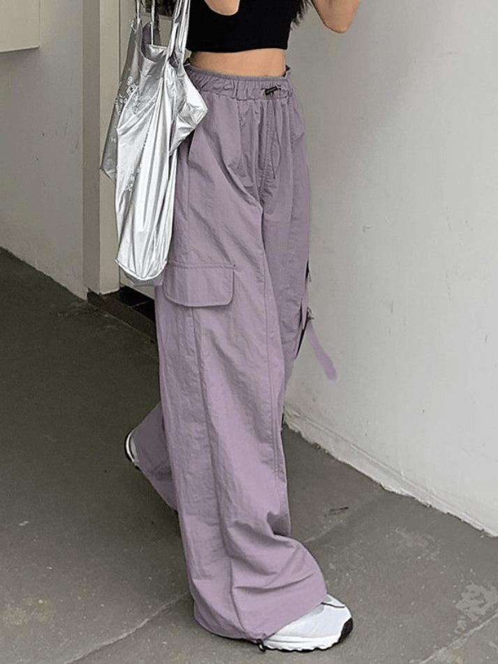 Y2K Aesthetic Street Parachute Wide Leg Pants for Women - Coquette Grunge Fashion