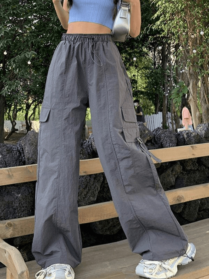 Y2K Aesthetic Street Parachute Wide Leg Pants for Women - Coquette Grunge Fashion