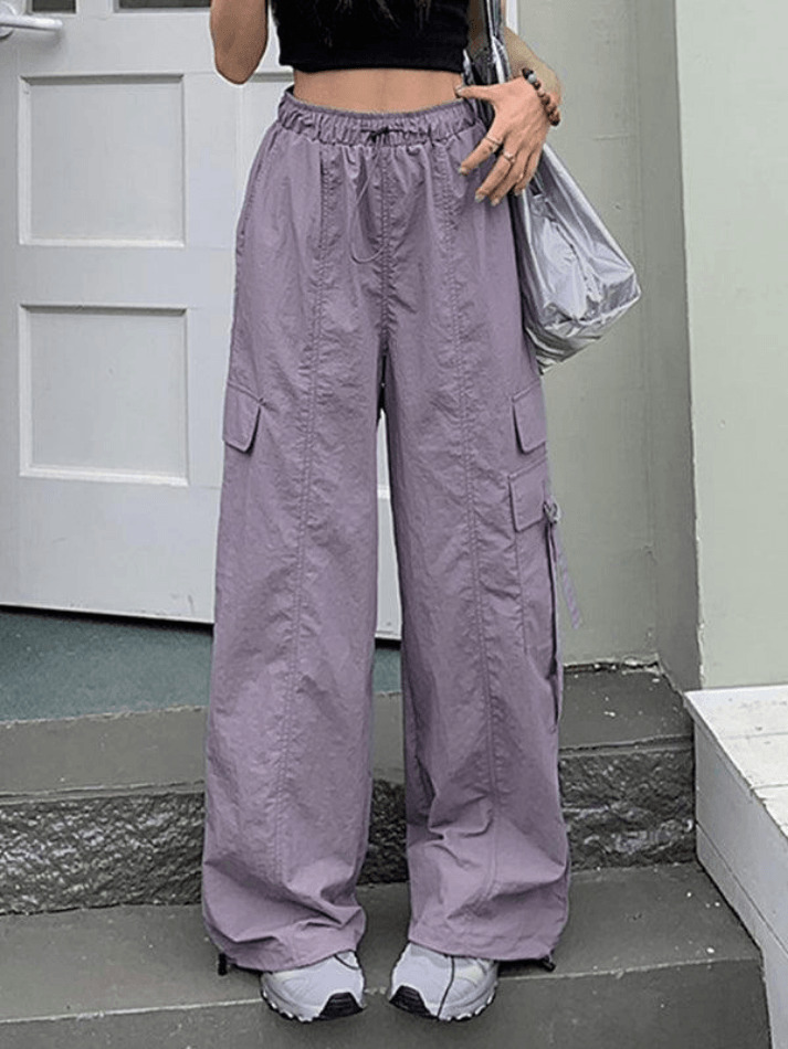 Y2K Aesthetic Street Parachute Wide Leg Pants for Women - Coquette Grunge Fashion