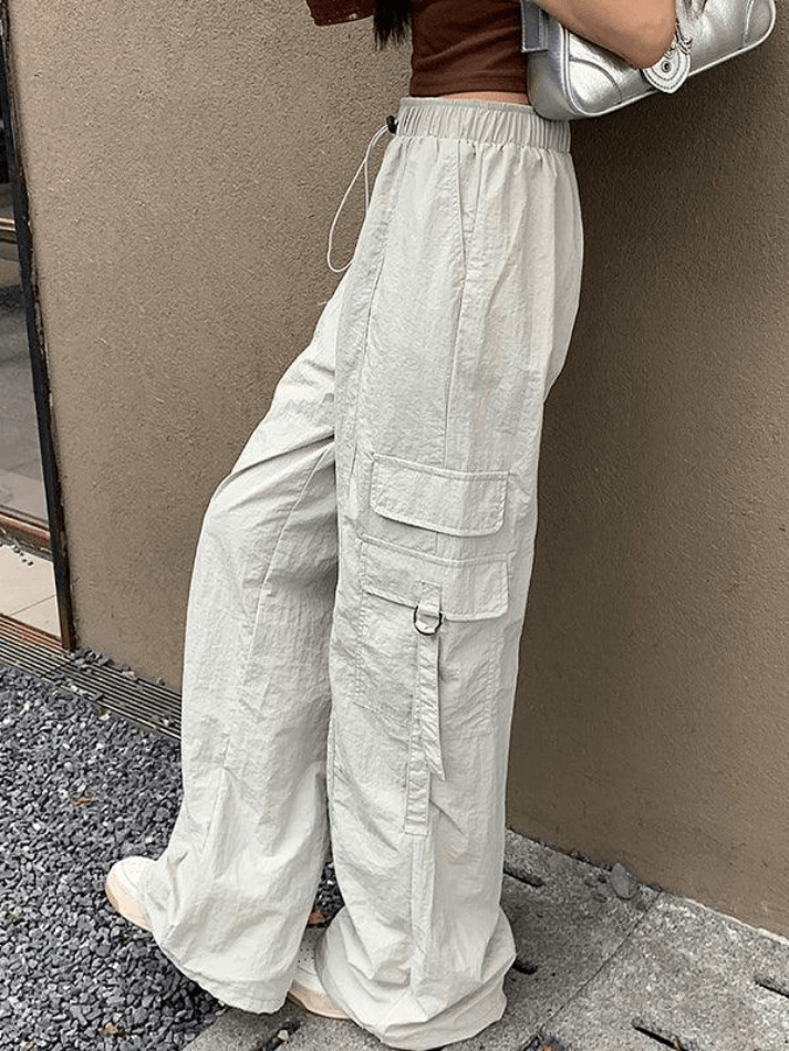 Y2K Aesthetic Street Parachute Wide Leg Pants for Women - Coquette Grunge Fashion