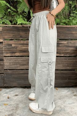 Y2K Aesthetic Street Parachute Wide Leg Pants for Women - Coquette Grunge Fashion