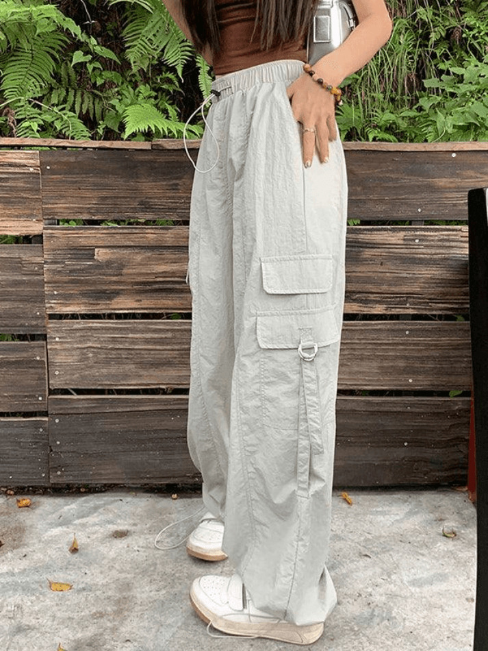 Y2K Aesthetic Street Parachute Wide Leg Pants for Women - Coquette Grunge Fashion