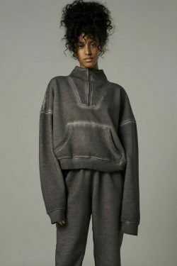 Y2K Aesthetic Street Style Half-Zip Jacket Suit for Women