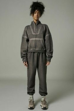 Y2K Aesthetic Street Style Half-Zip Jacket Suit for Women